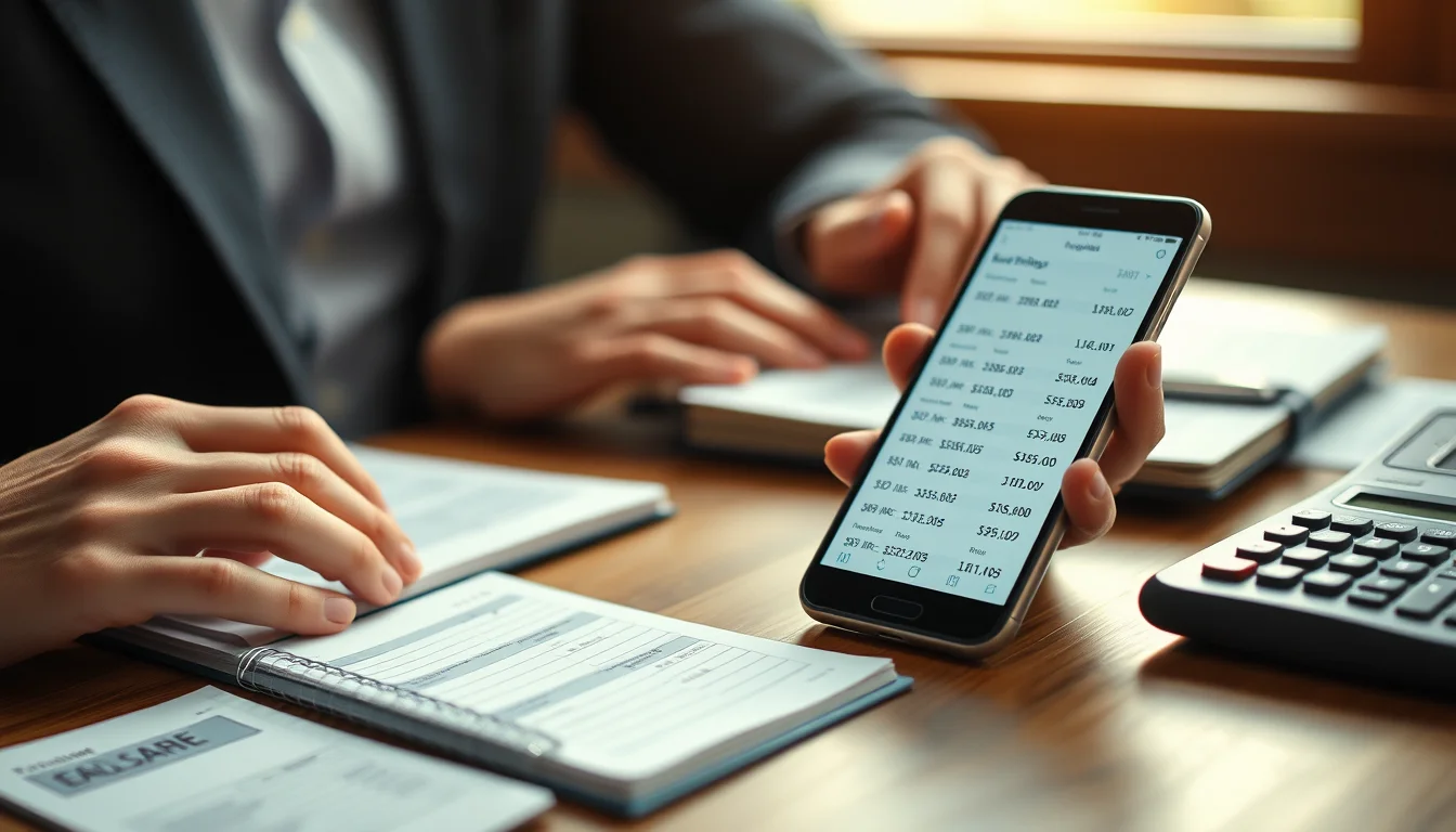 Photo of a smartphone with a blurred earnings list beside a notebook, receipts and a calculator, illustrating Bolt driver tax and bookkeeping