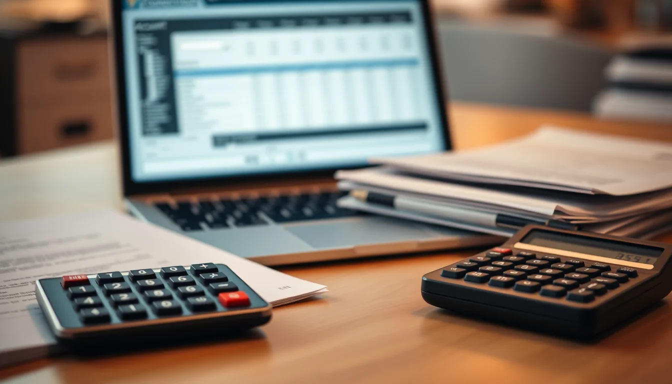 Photo of a laptop with a blurred spreadsheet beside company papers and a calculator, illustrating Bolt driver tax in the UK for limited company clients