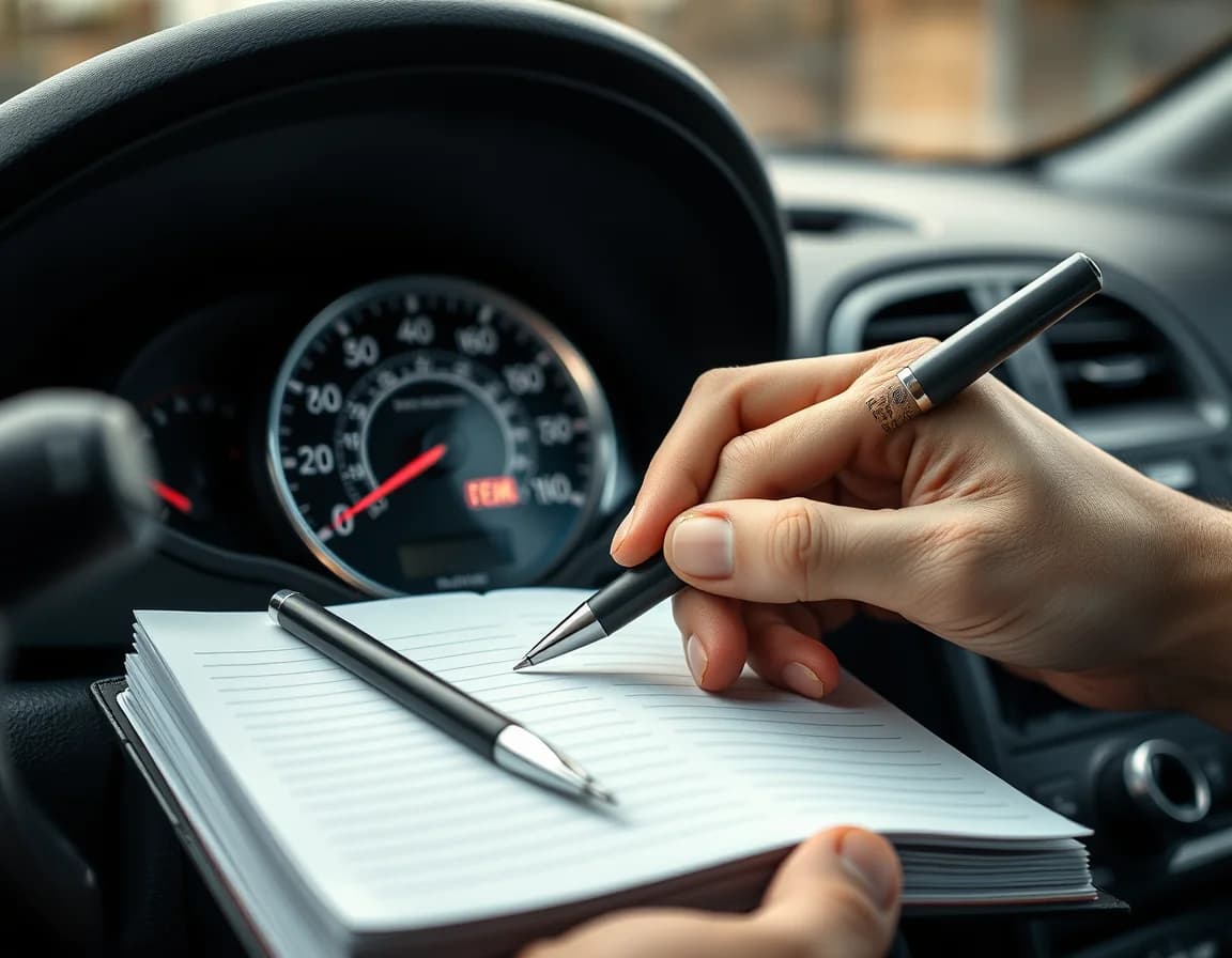 Close-up photo of a car odometer beside an open mileage logbook illustrating Car Mileage Allowance in Manchester