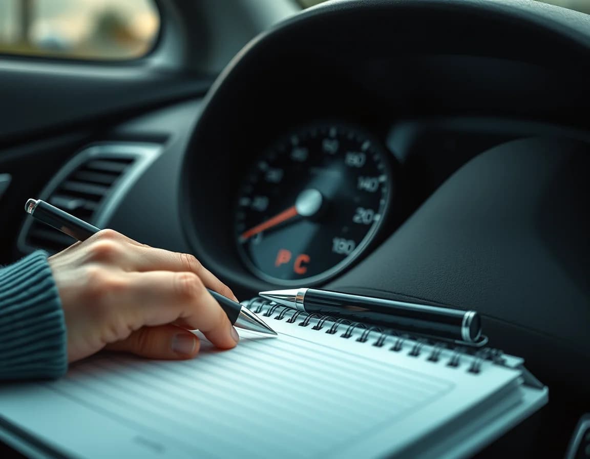 Close-up photo of a car odometer beside an open mileage logbook illustrating Car Mileage Allowance for Manchester Drivers