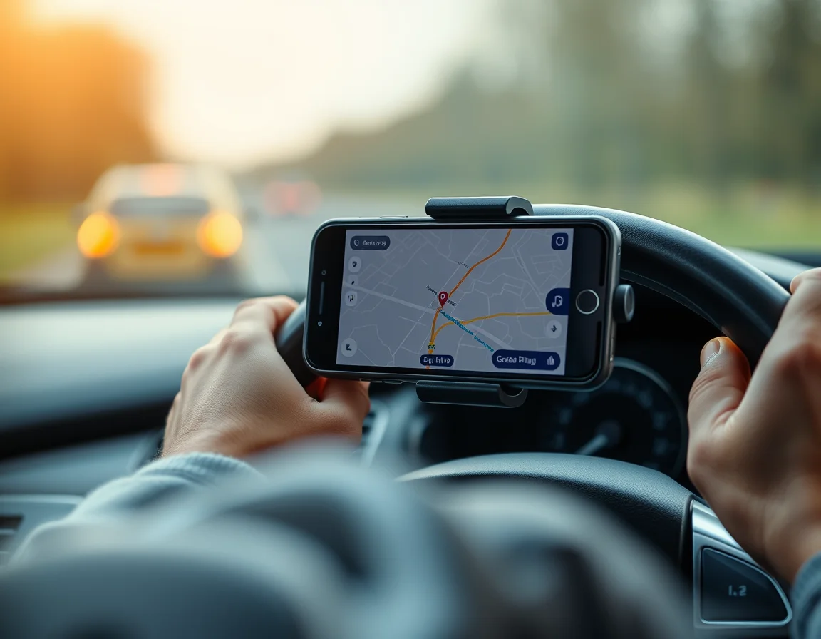 Close-up photo of a smartphone mounted on a car dashboard illustrating Your First Tax Return as an Uber Driver