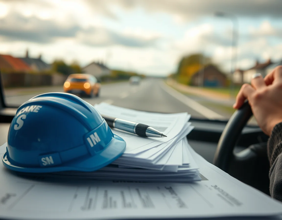Close-up photo of a small hard hat resting on a stack of invoices illustrating HMRC and CIS Returns