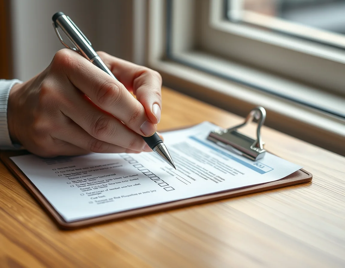 Close-up photo of a hand holding a pen over a checklist beside a letter, illustrating dealing with HMRC as a driver