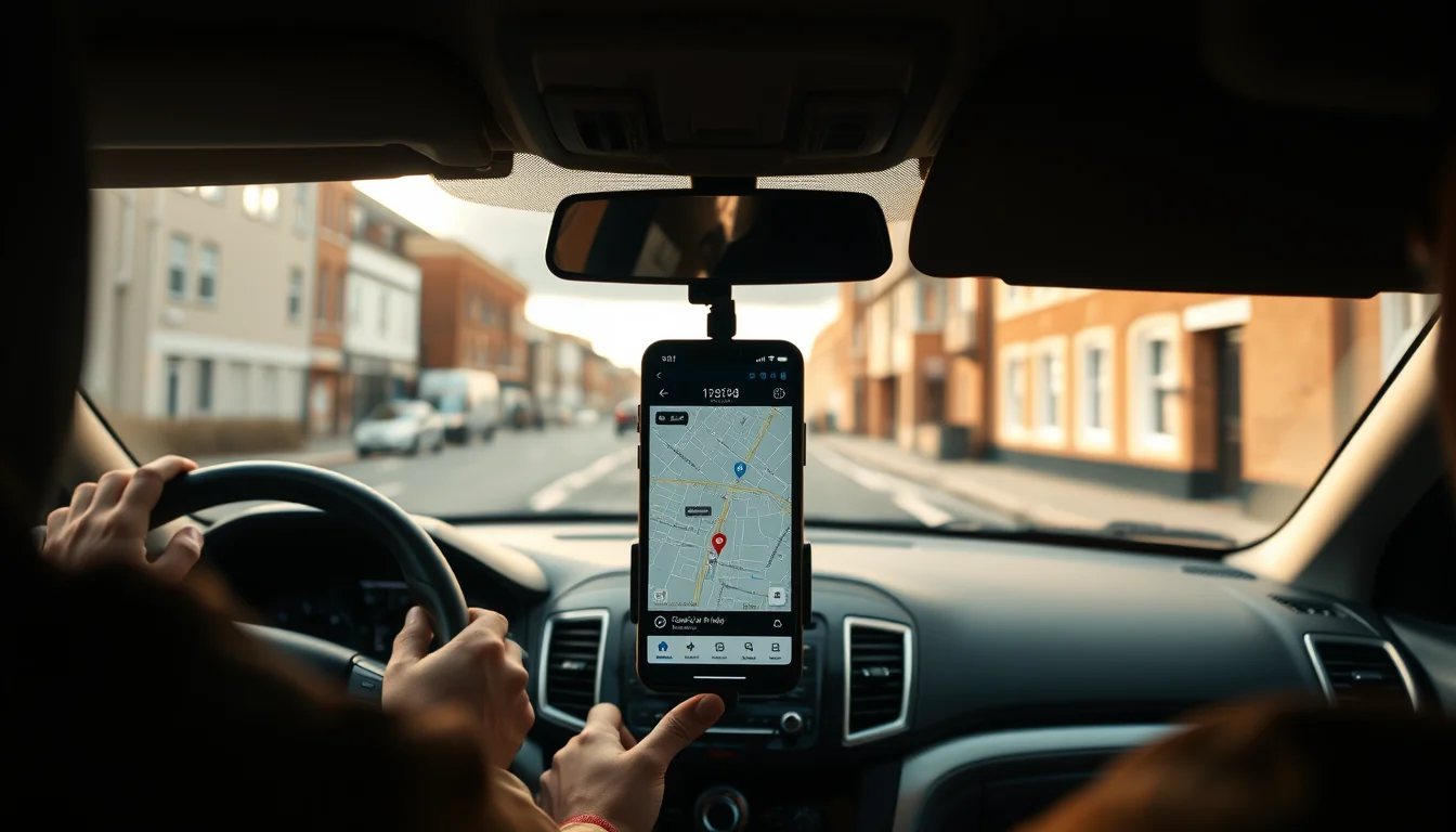 Photo from a driver's seat showing a phone mounted on the dashboard illustrating How Much Tax Do Ride-Hailing Drivers Pay in the UK? 2026/27 Examples
