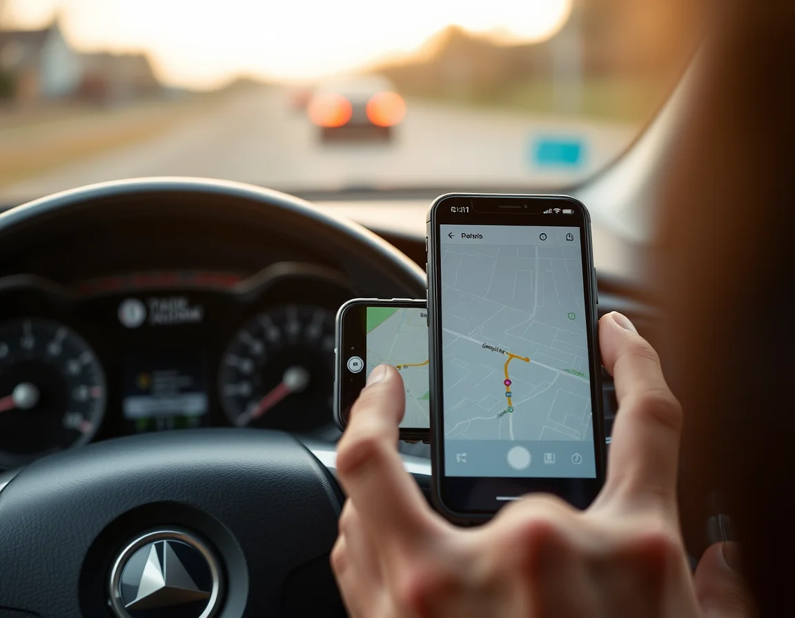 Close-up photo of a smartphone mounted on a car dashboard illustrating How Much Tax Do Uber Drivers Pay UK