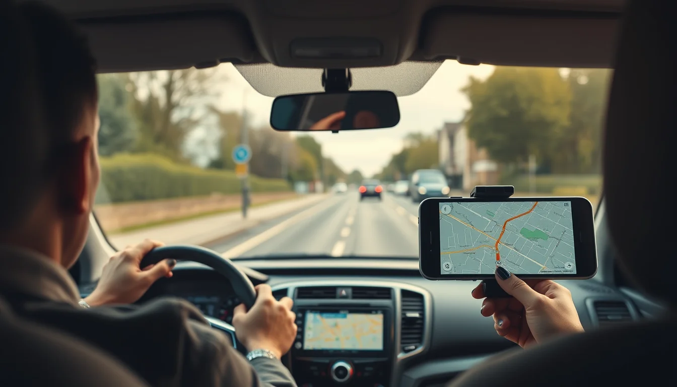 Photo from a driver's seat showing a phone mounted on the dashboard illustrating How Much Tax Do Uber Drivers Pay UK