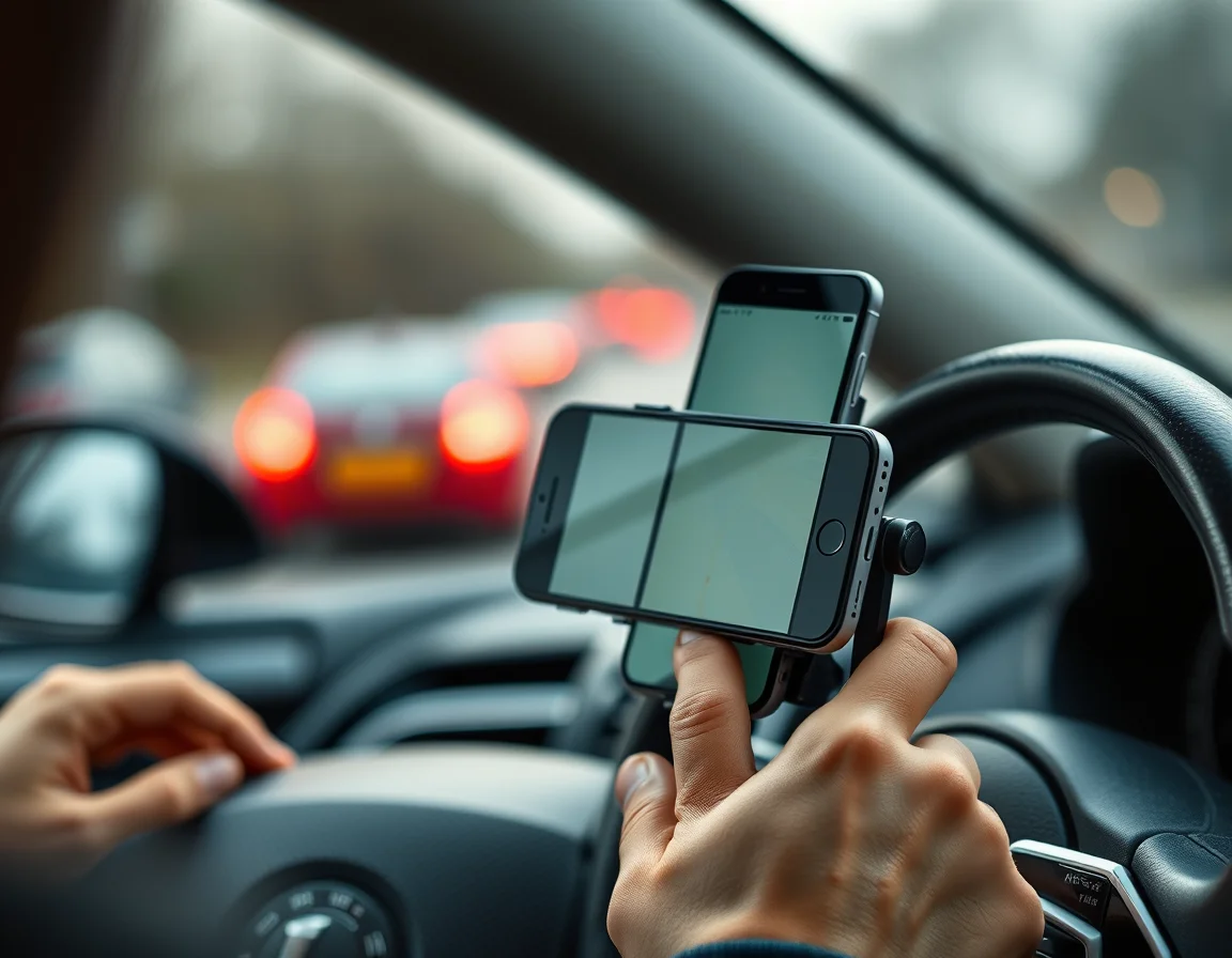 Close-up photo of a smartphone mounted on a car dashboard illustrating Making Tax Digital for Uber Drivers