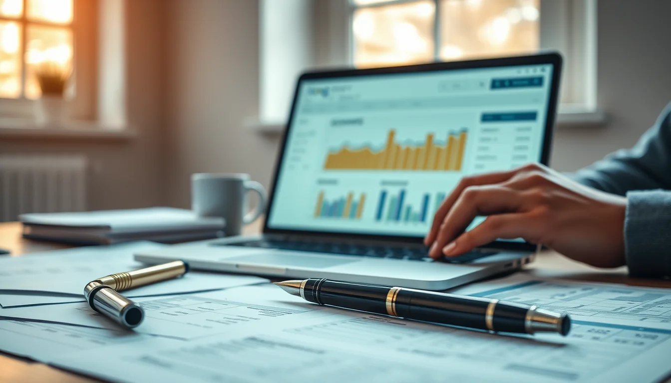 Photo of a laptop with a blurred accounts dashboard beside company documents and a fountain pen, illustrating Making Tax Digital for limited company drivers