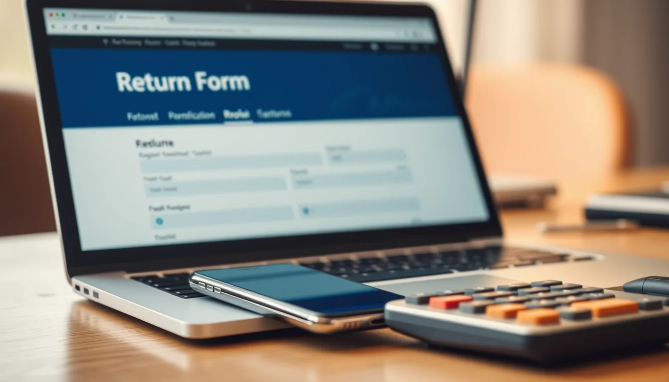 Photo of a laptop with a blurred online return form beside a smartphone and calculator, illustrating Making Tax Digital for VAT-registered Uber drivers
