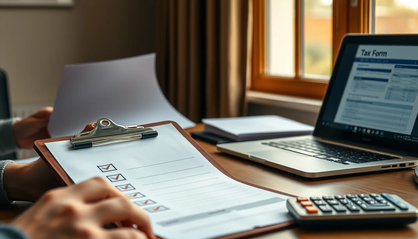 Photo of a checklist clipboard with ticked boxes beside a small mileage logbook, a laptop and a calculator illustrating Mileage Allowance HMRC