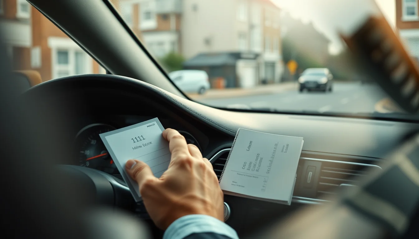 Photo of a car dashboard and a paper mileage logbook illustrating Mileage Allowance HMRC