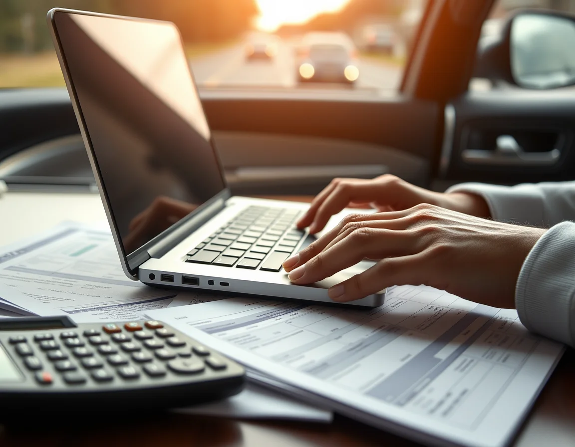 Close-up photo of a hand typing on a laptop beside tax papers illustrating Self Assessment 2026/27