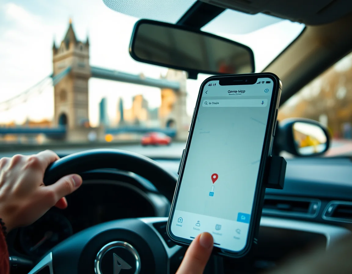 Close-up photo of a smartphone mounted on a car dashboard illustrating Self Assessment for London Uber Drivers
