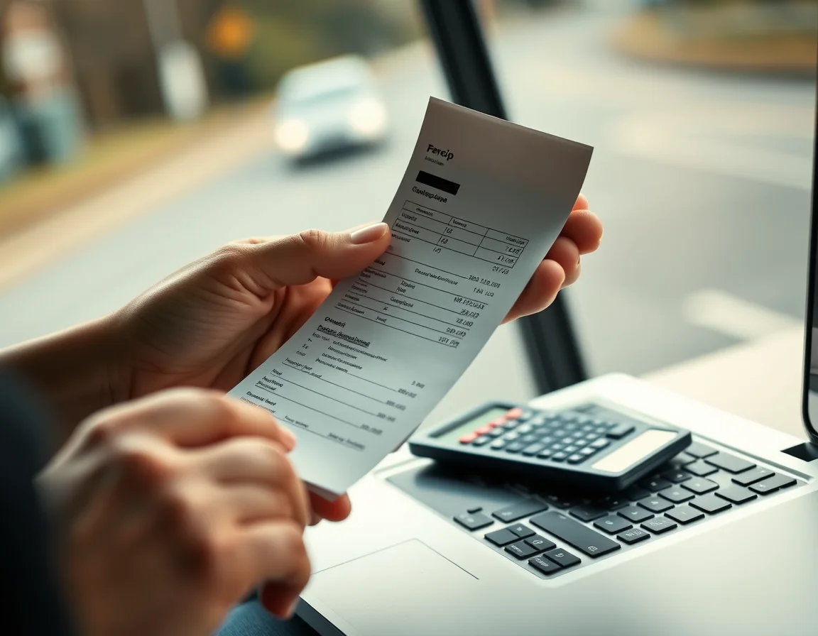 Close-up photo of receipts and a calculator on a desk illustrating Self Assessment Tax Return Checklist for VAT-Registered Drivers