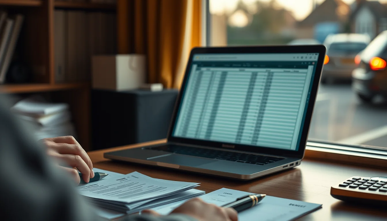 Photo of a desk with a laptop, paper receipts and a calculator illustrating Self Assessment Tax Return Checklist for VAT-Registered Drivers