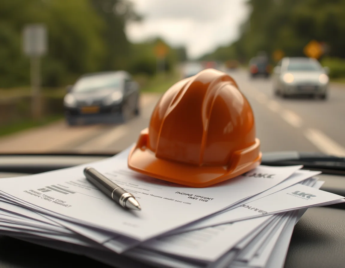 Close-up photo of a small hard hat resting on a stack of invoices illustrating Self Employed Uber Driver Tax