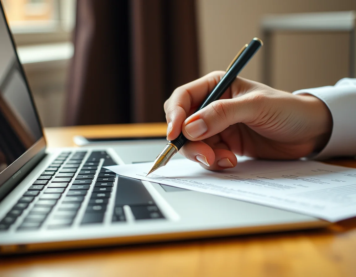 Close-up photo of a hand signing a document with a fountain pen, illustrating setting up a limited company as a Sheffield driver