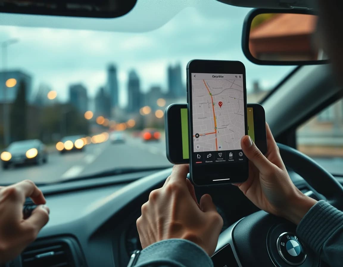 Close-up photo of a smartphone mounted on a car dashboard illustrating Taxi Driver Accountant UK