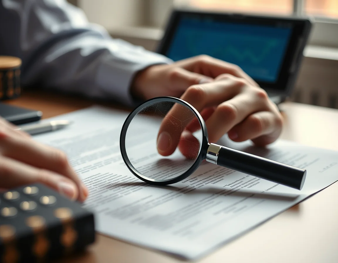 Close-up photo of a magnifying glass over a printed document on a desk illustrating Taxi Driver Accountant UK in Nottingham