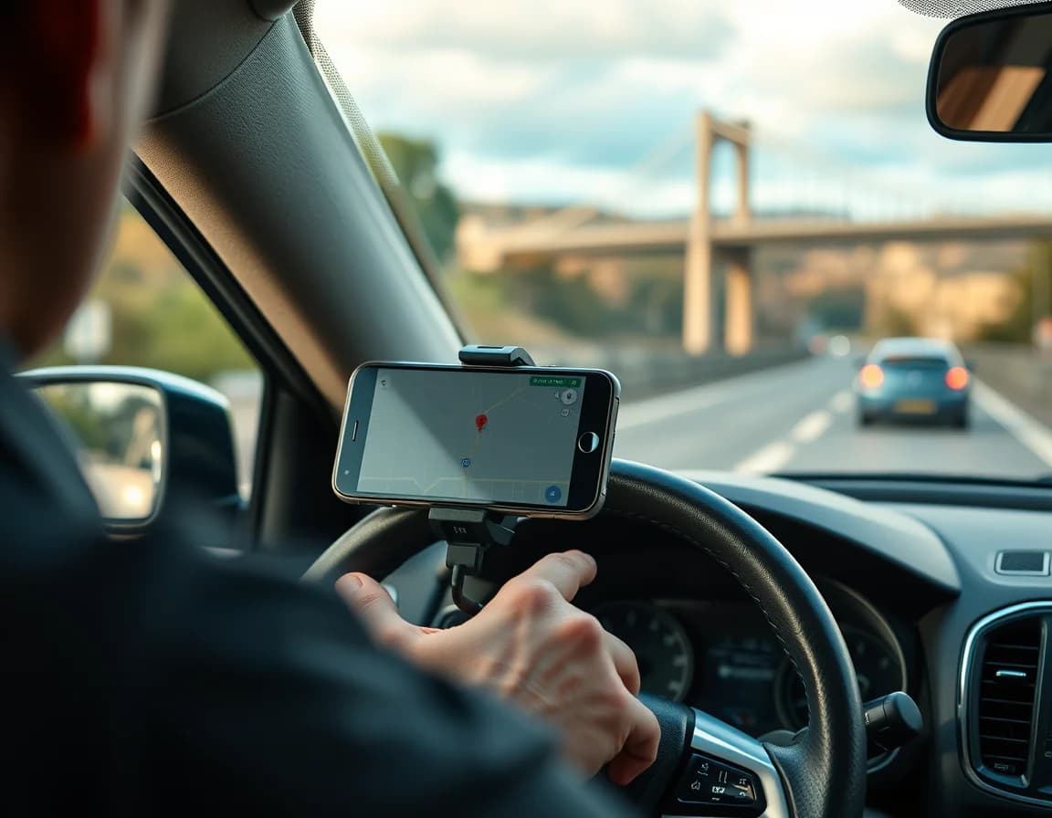 Close-up photo of a smartphone mounted on a car dashboard illustrating Taxi Driver Accountant UK