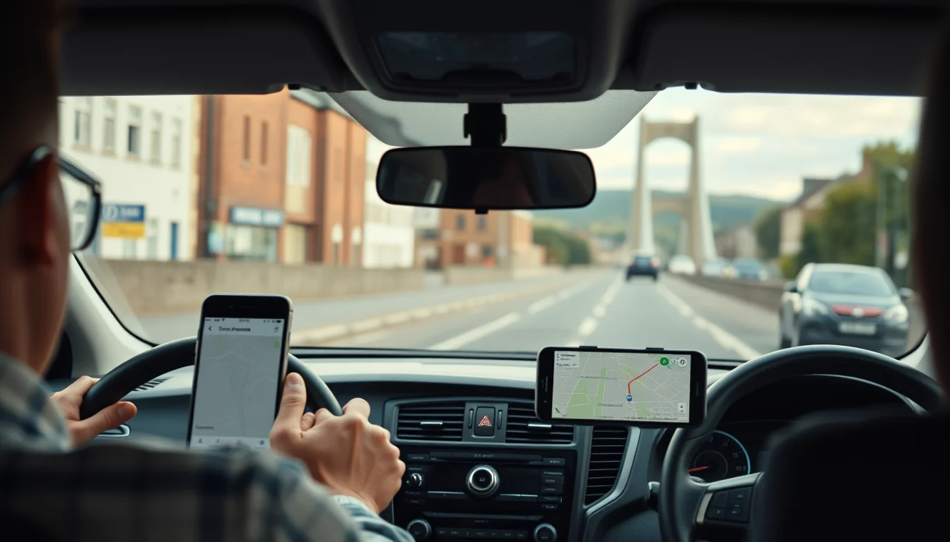 Photo from a driver's seat showing a phone mounted on the dashboard illustrating Taxi Driver Accountant UK