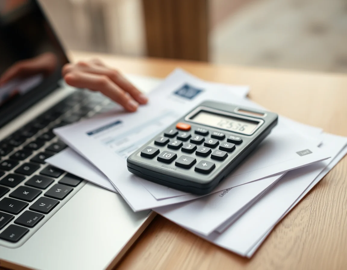 Close-up photo of a calculator on top of a stack of paper invoices illustrating Threshold For VAT Registration