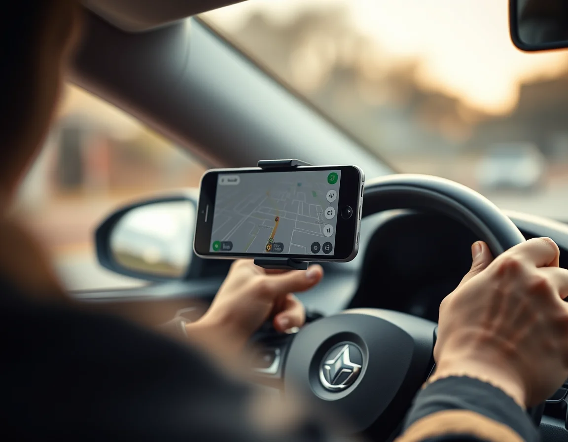 Close-up photo of a smartphone mounted on a car dashboard illustrating Uber Driver Allowable Expenses