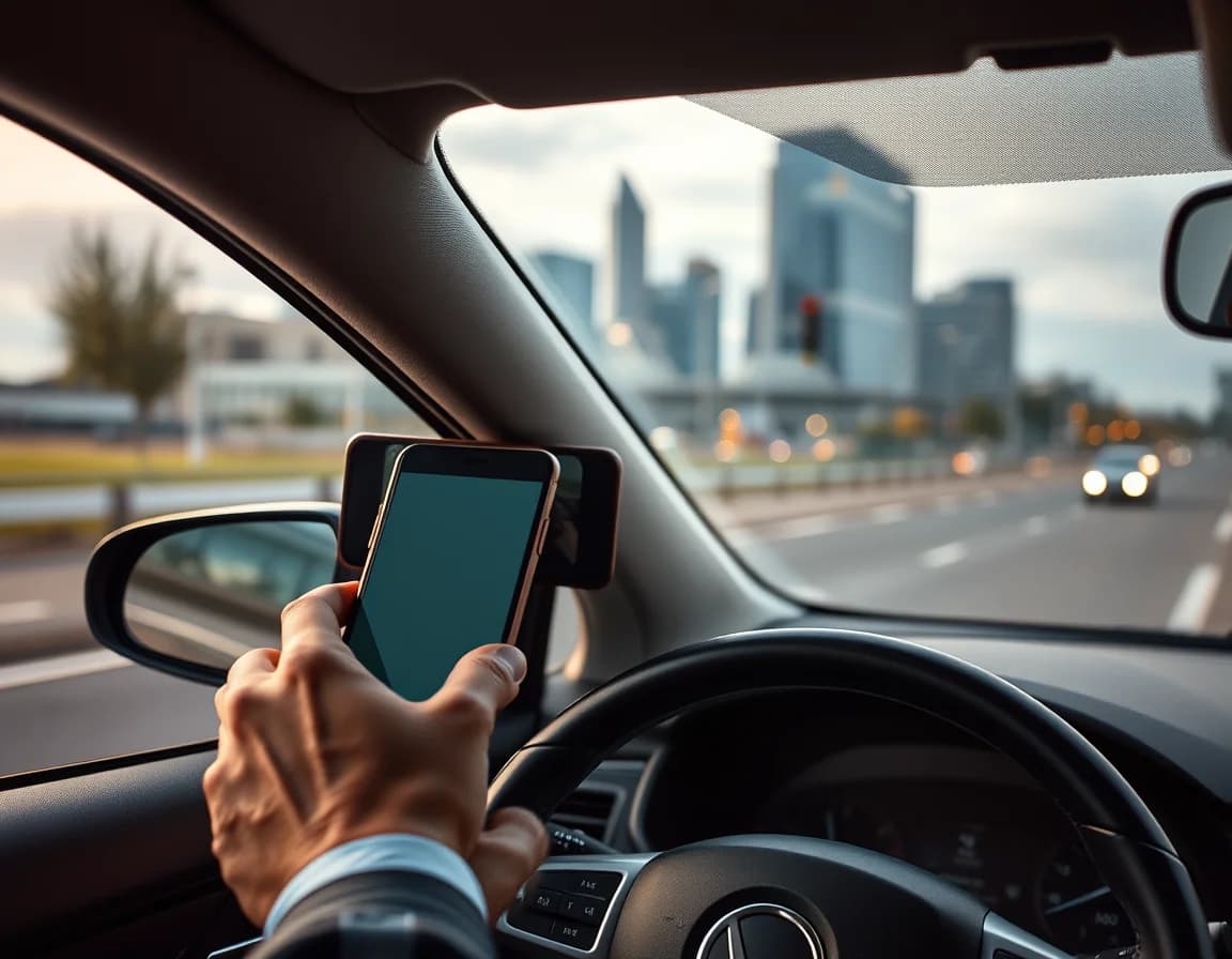 Close-up photo of a smartphone mounted on a car dashboard illustrating Uber Driver Tax Return UK