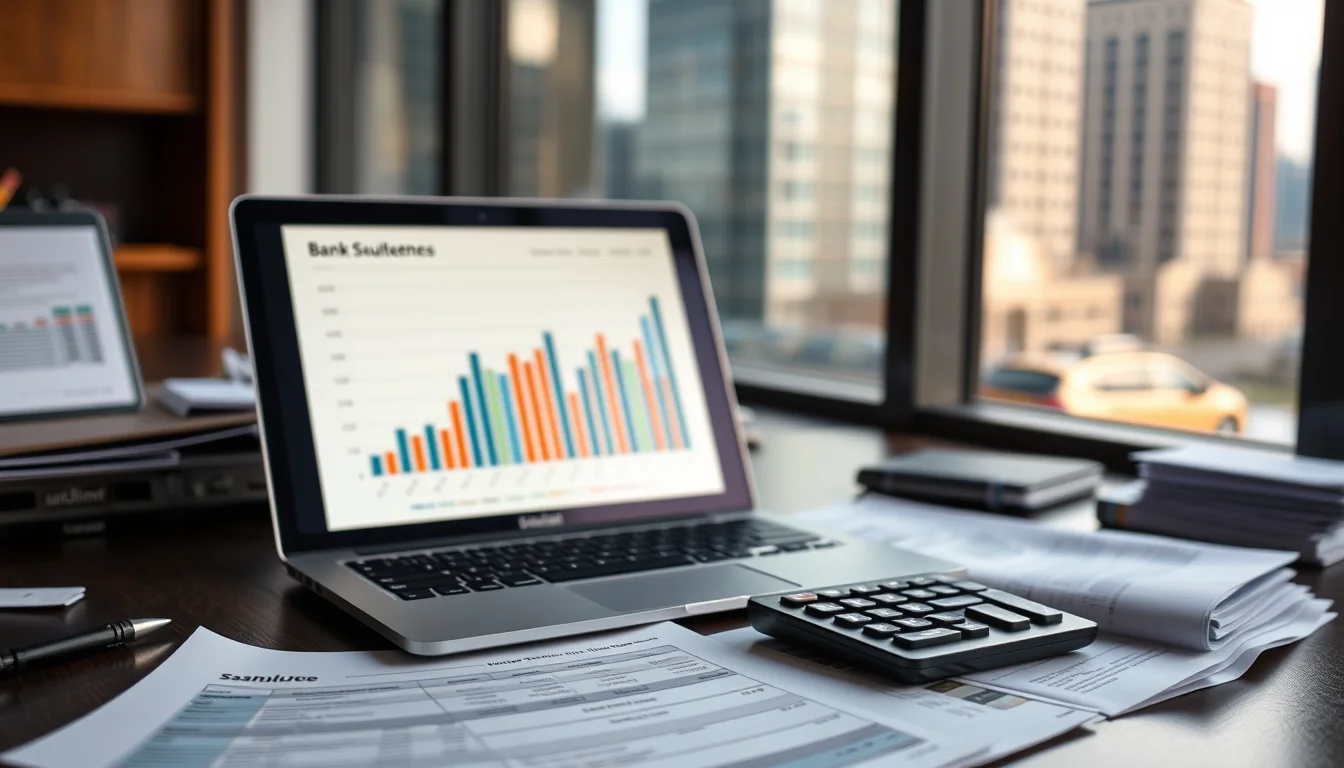 Photo of a laptop with a blurred turnover chart beside bank statements and a calculator, illustrating checking the VAT threshold in Nottingham