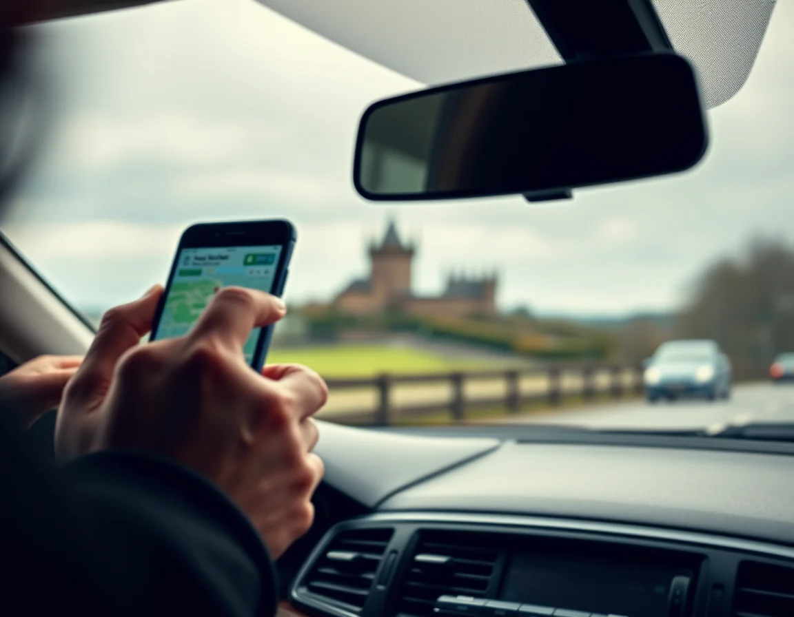 Close-up photo of a smartphone mounted on a car dashboard illustrating VAT Registration Online in Edinburgh