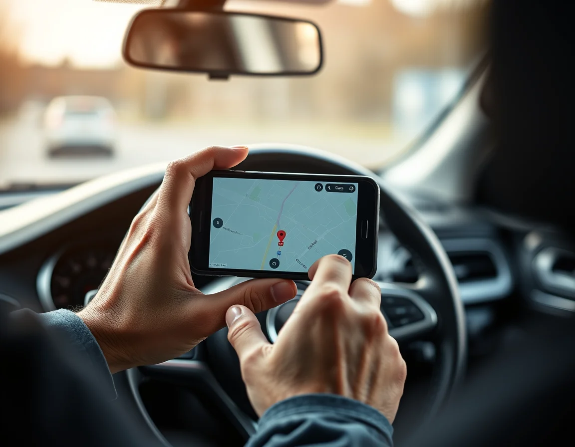Close-up photo of a smartphone mounted on a car dashboard illustrating VAT Registration Online in Glasgow