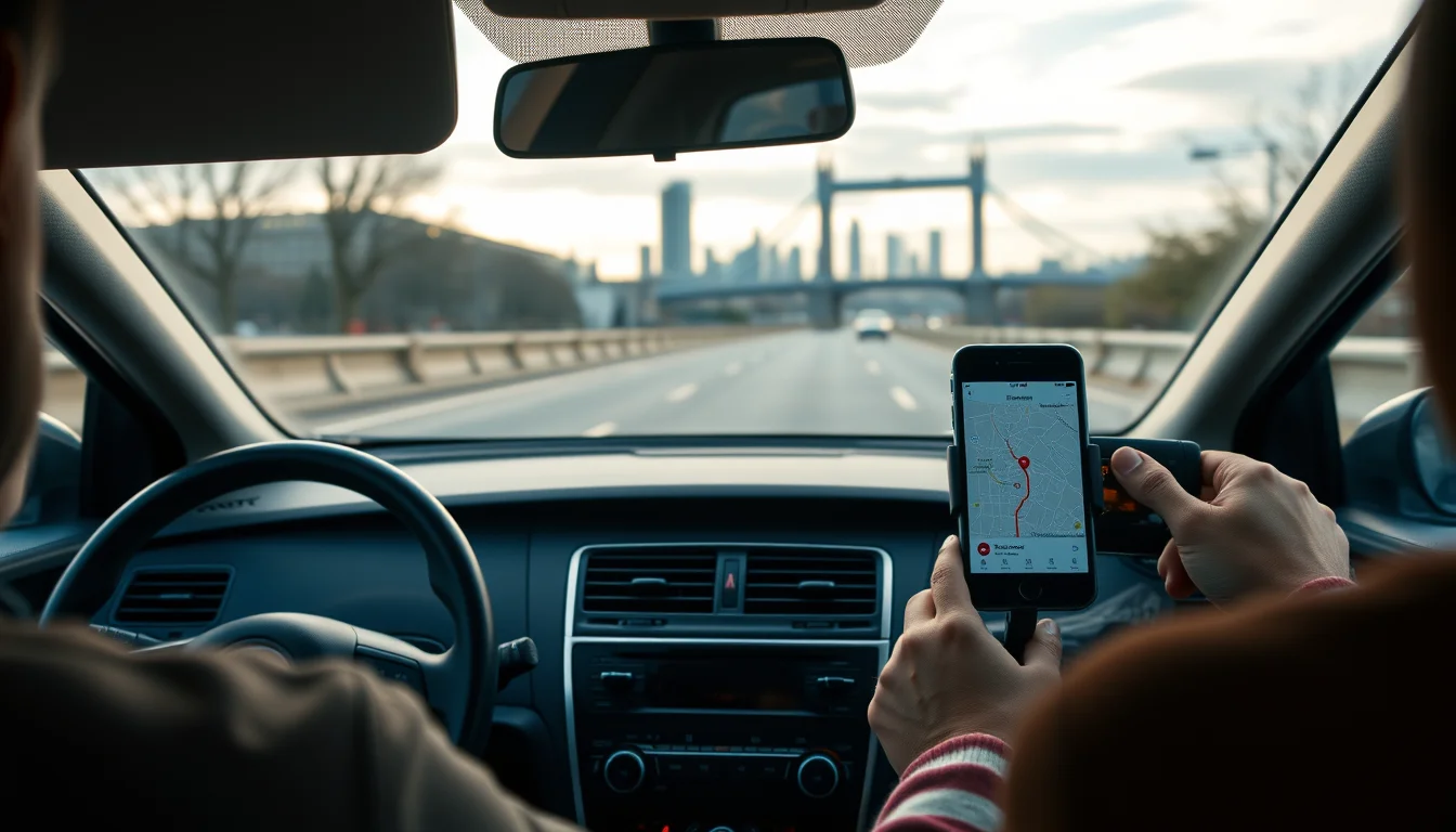 Photo from a driver's seat with a phone on the dashboard and the London skyline behind, illustrating VAT registration for London drivers, 2026 update