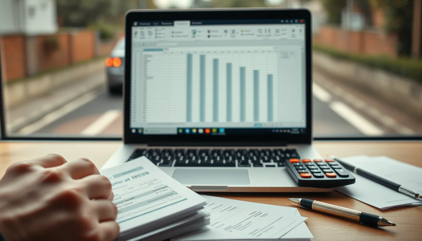 Photo of a desk with a laptop, paper receipts and a calculator illustrating VAT Registration UK