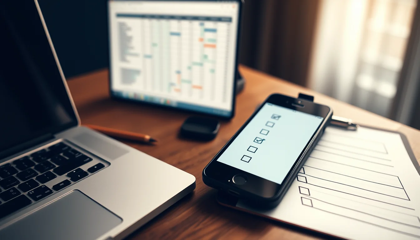 Photo of a laptop with a blurred spreadsheet beside a smartphone and a ticked clipboard checklist, illustrating a quarterly VAT return checklist